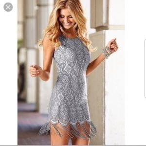 Venus Silver Crochet Fringe Dress